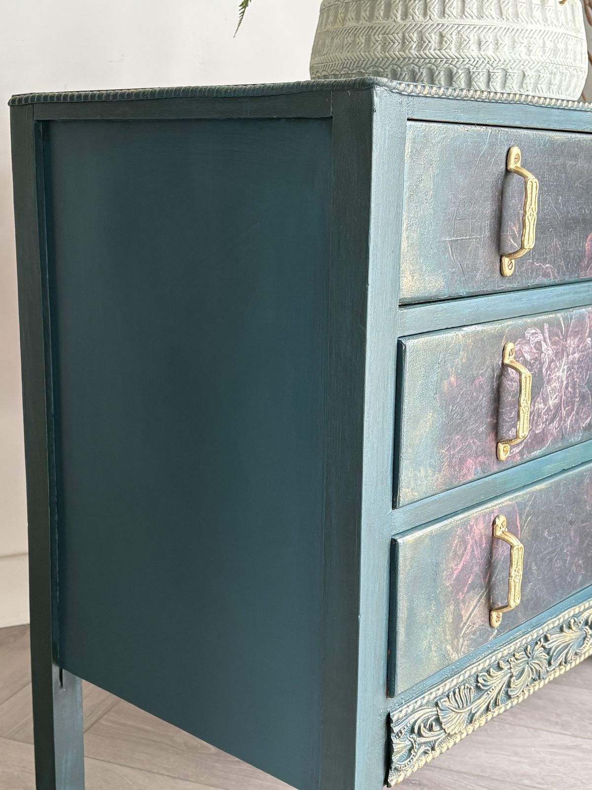 Oak Chest Of Drawers, Hand Painted, Floral Details photo vinterior