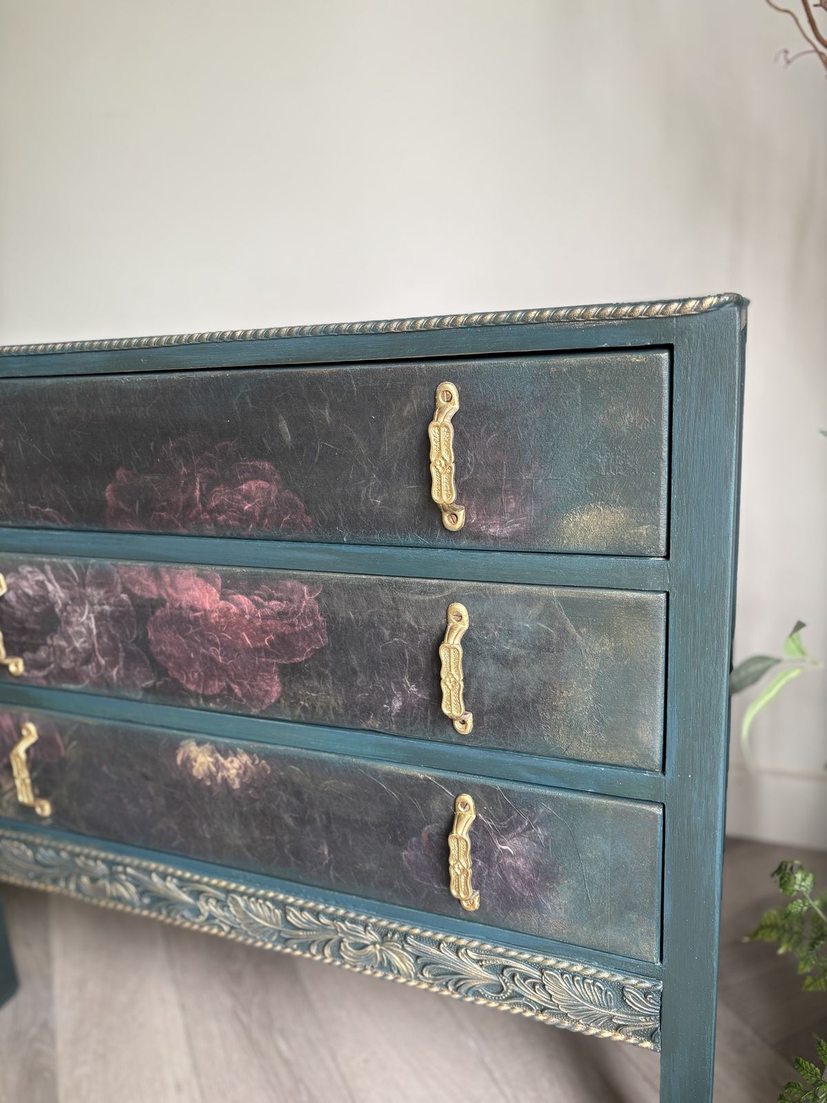 photo for sale Oak Chest Of Drawers, Hand Painted, Floral Details