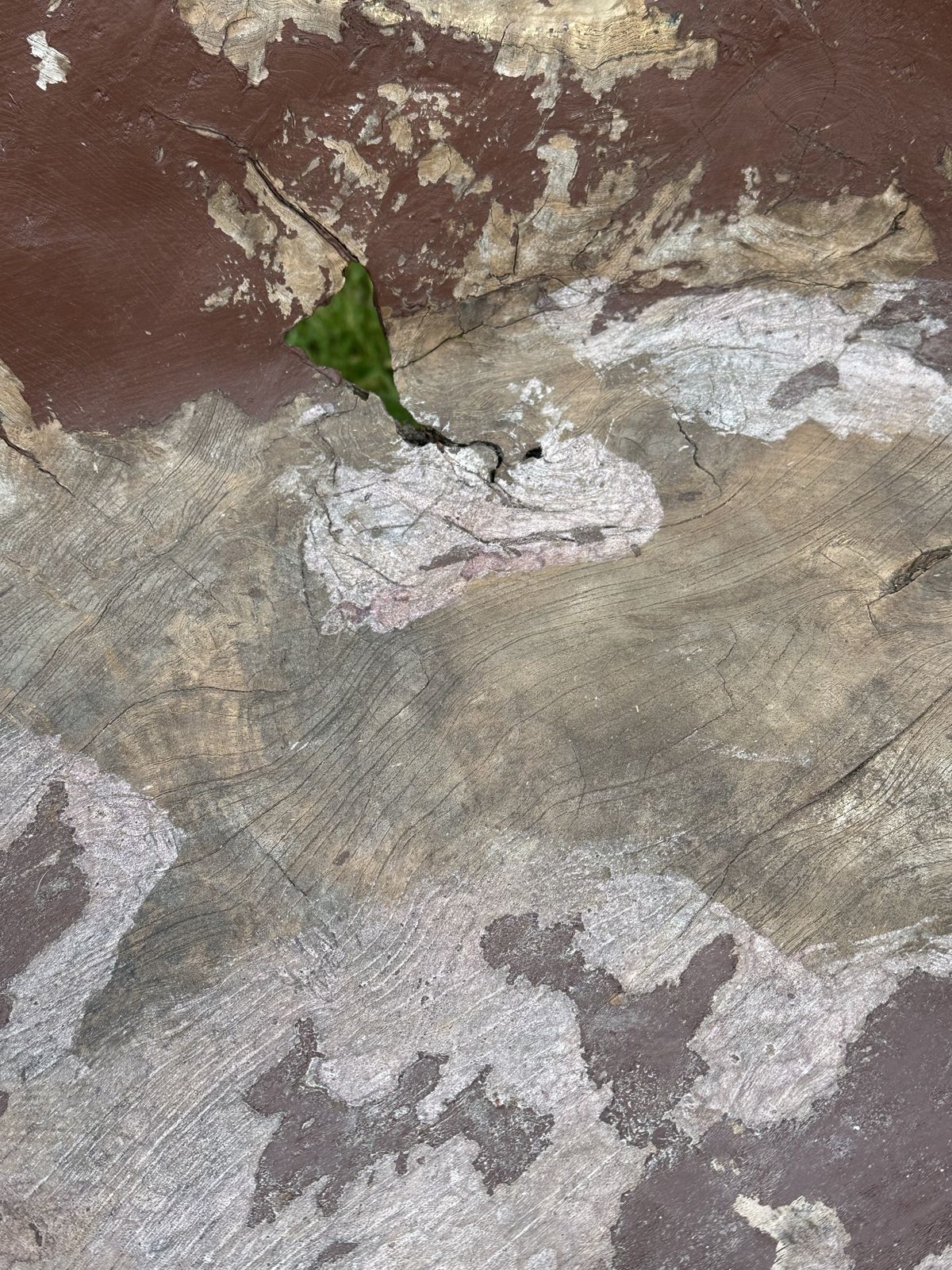 A Root Garden Seat With Weathered Paint Finish photo for sale