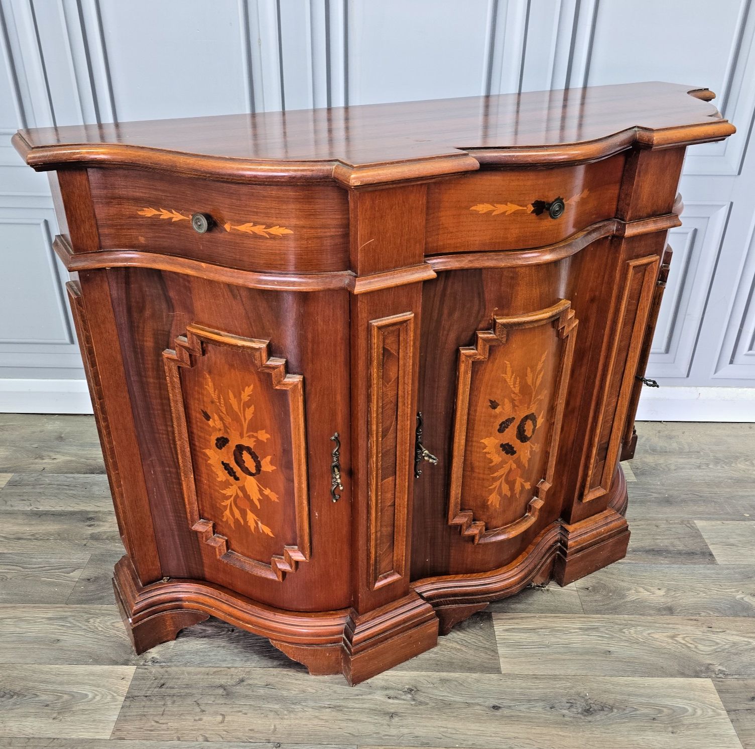 Vintage Italian Sideboard Inlaid Serpentine Cabinet Cupboard Antique Style