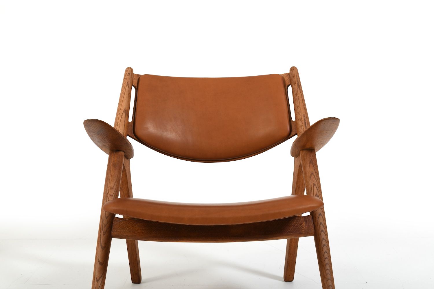 Early Pair Ch 28 Oak Easychairs By Hans J. Wegner photo vintage