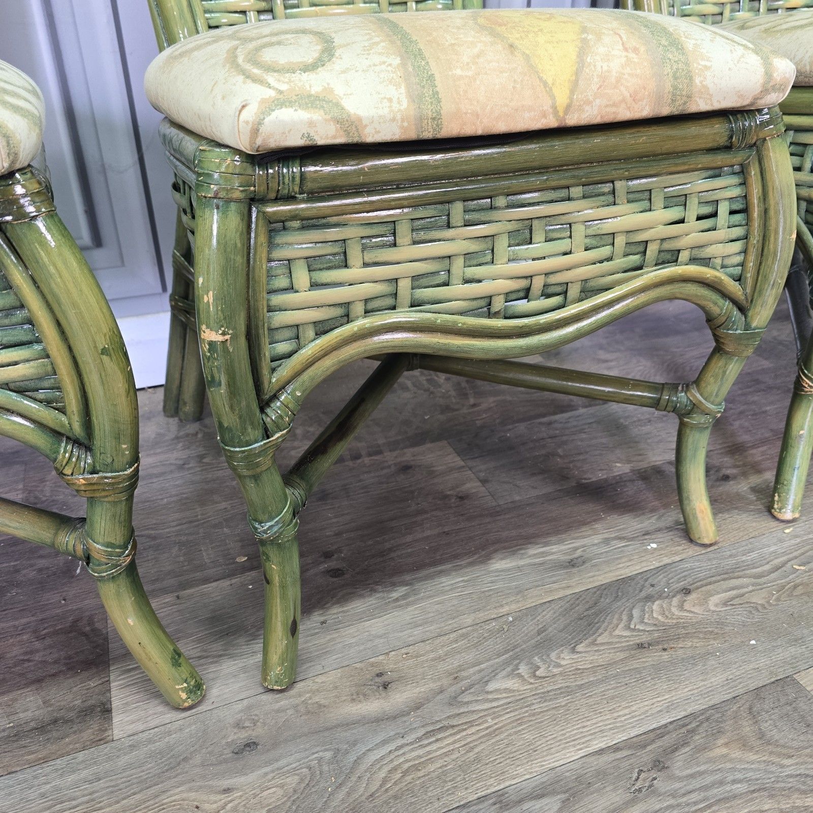 330.0 Vintage Garden Dining Set Table & 4 Chairs Glass Top Rattan Wicker Retro photo