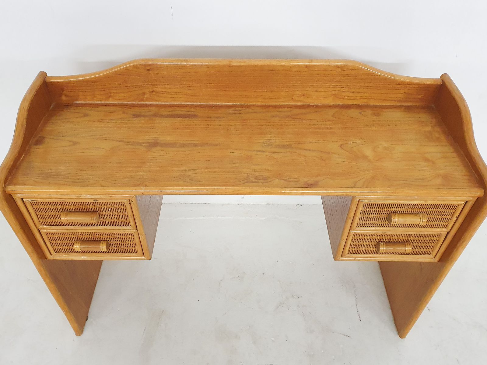 Mid Century Rattan Vanity Or Desk, The Netherlands 1970's photo vintage