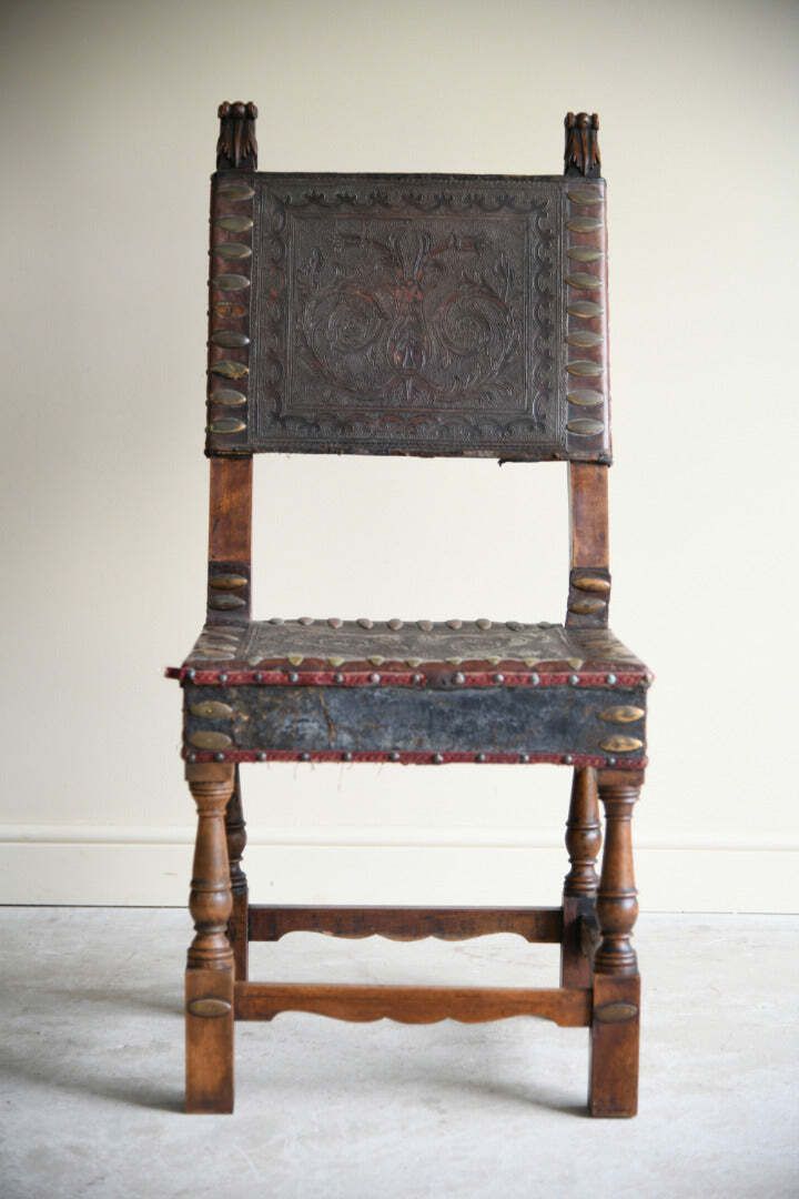 Antique Portugese Leather Occasional Chair photo furniture