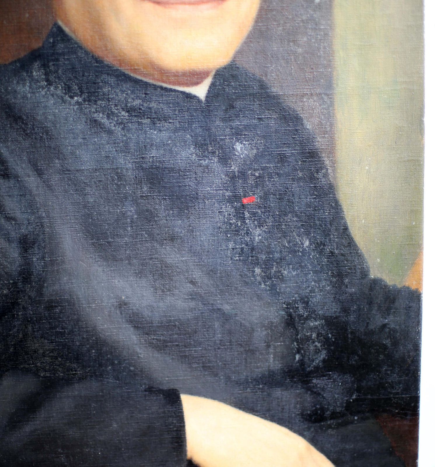 Original Antique Male Portrait Painting Of French Priest Large Oil On Canvas Religious Man photo vintage