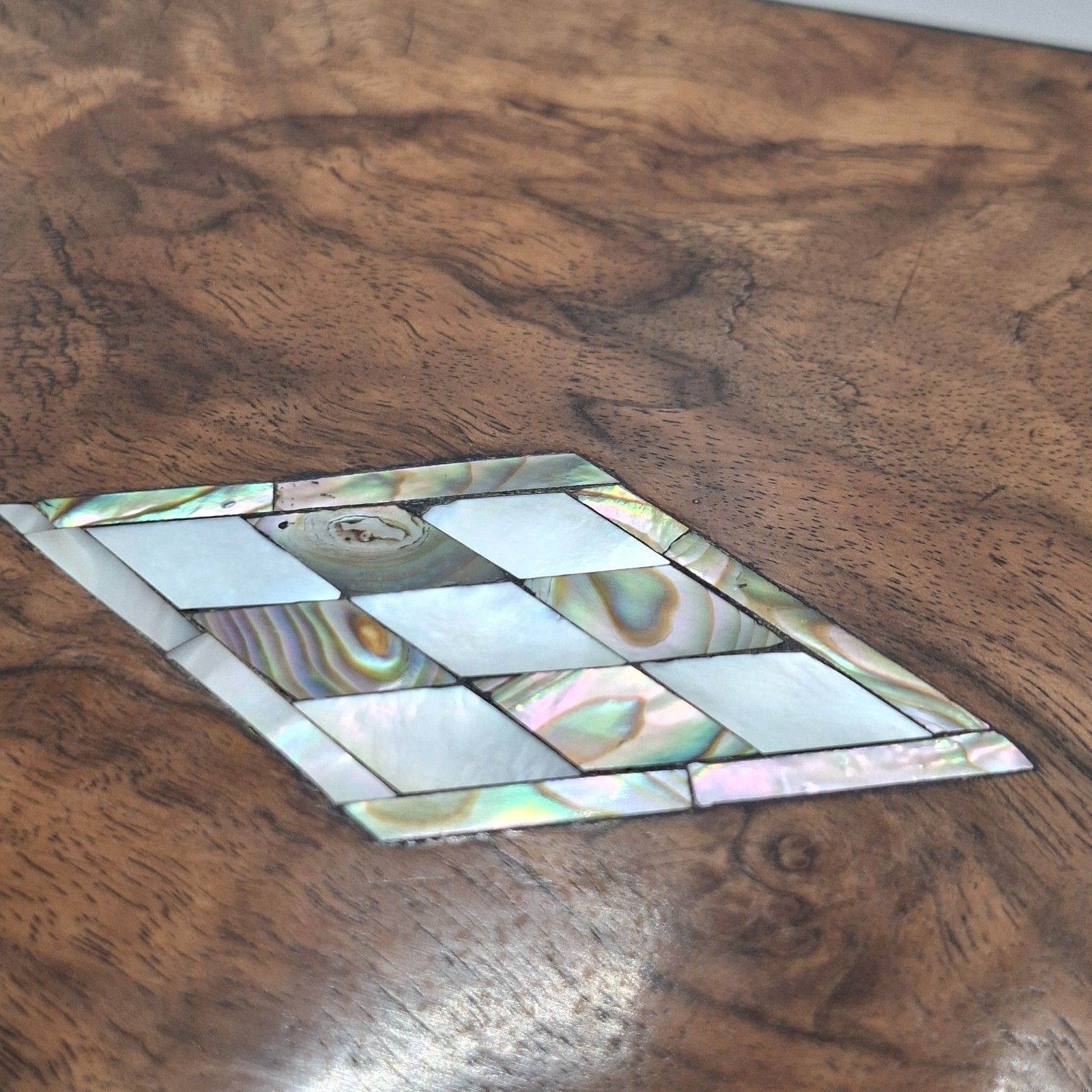 Home Decor Victorian Walnut Jewellery Box Mother Of Pearl Inlay With Key Antique photo