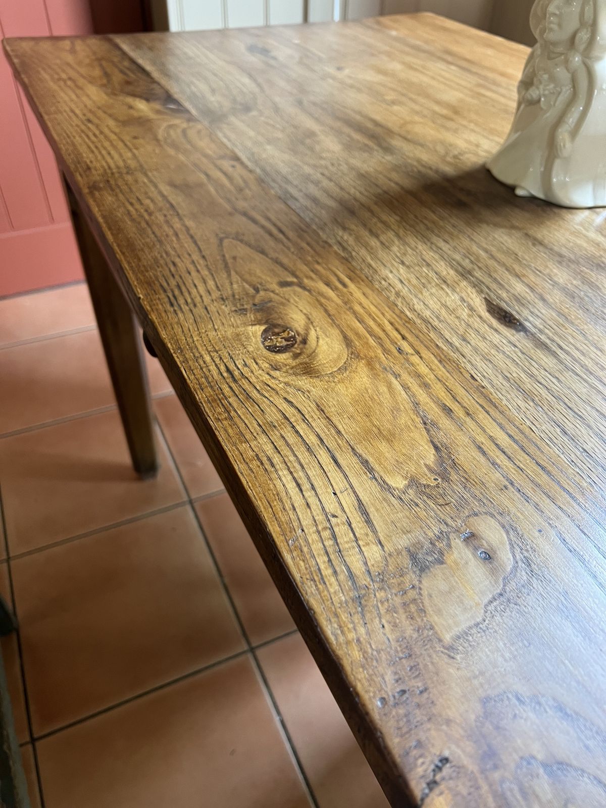 Antique Rustic French Oak & Elm Country Farmhouse Kitchen Dining Table On Tapered Legs photo Furniture