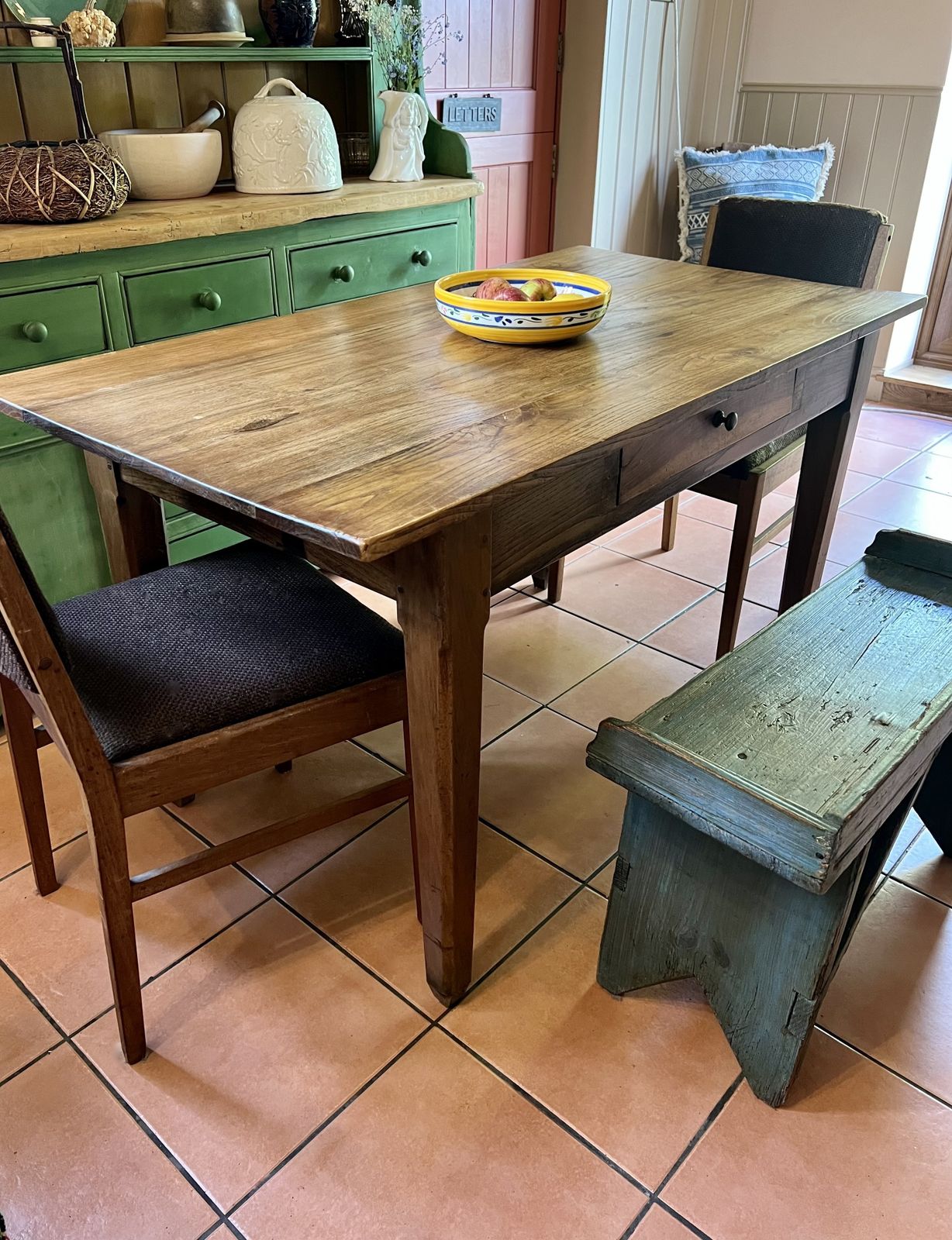 Antique Rustic French Oak & Elm Country Farmhouse Kitchen Dining Table On Tapered Legs photo buy