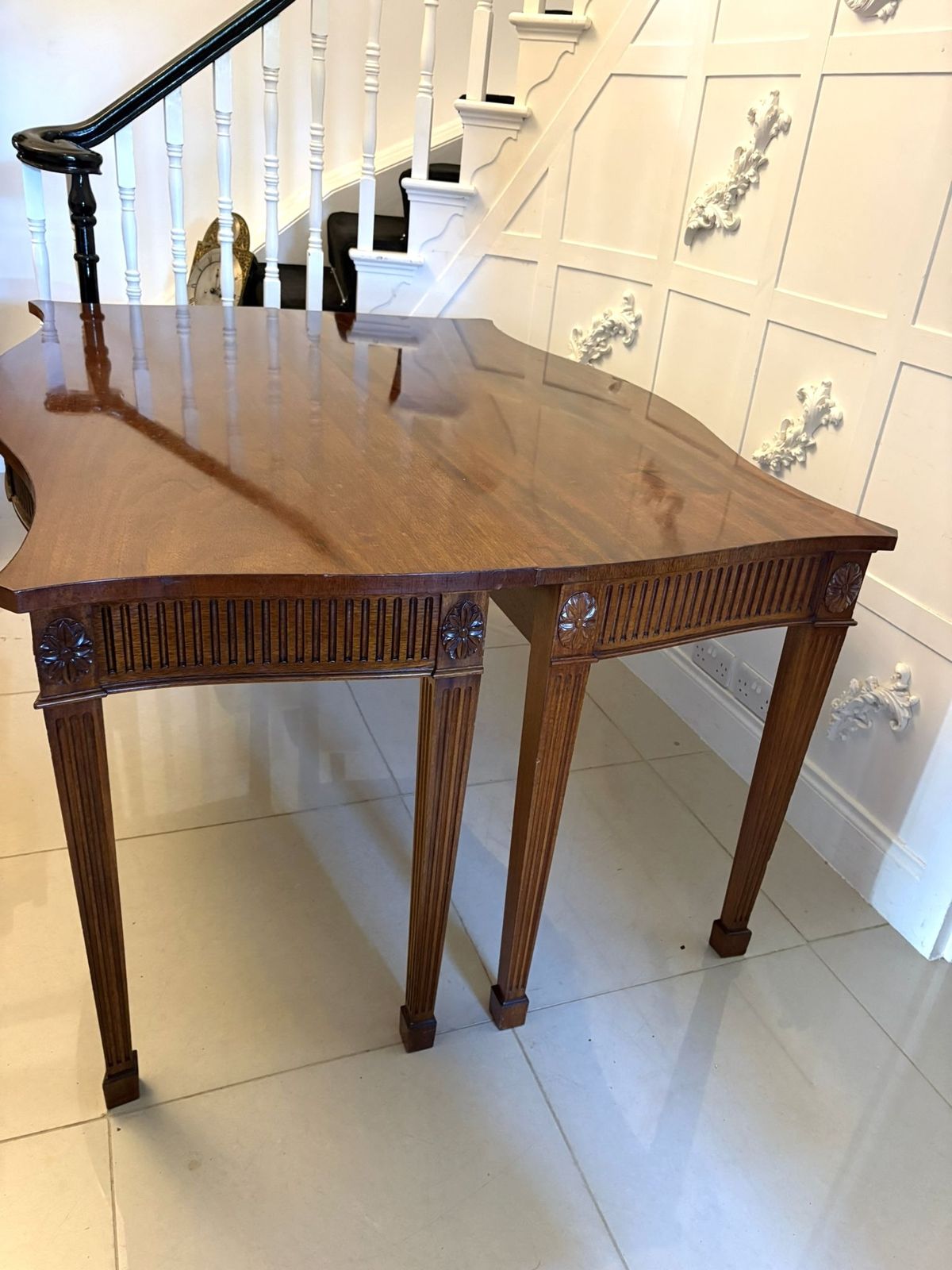 Antique Mahogany Pair Of Serpentine Serving Tables With Carving photo Furniture
