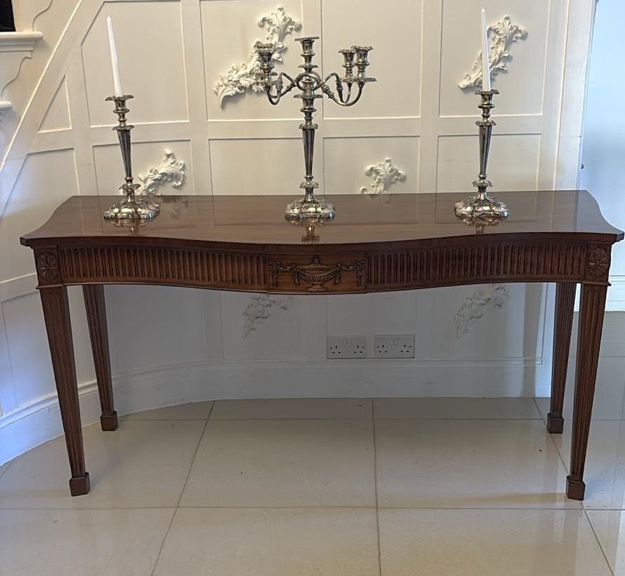 photo vintage Antique Mahogany Pair Of Serpentine Serving Tables With Carving