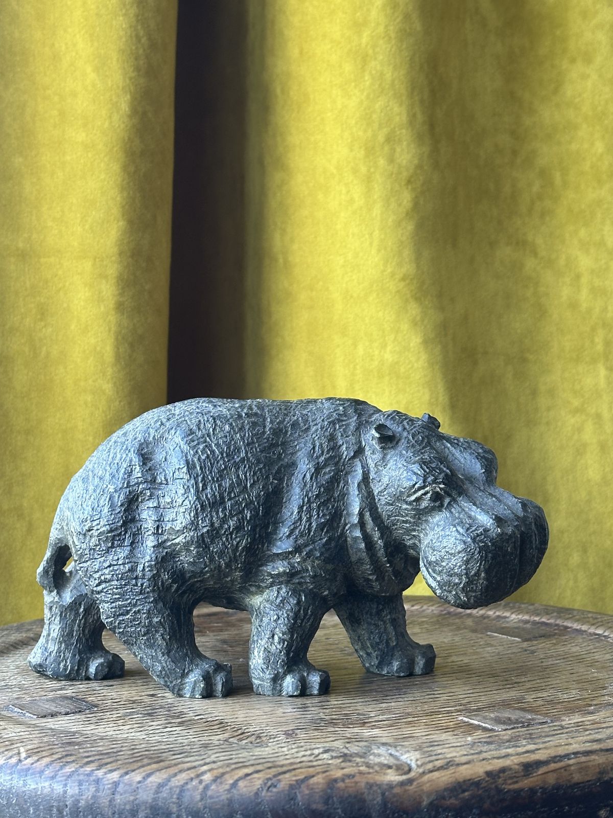 A Unique Carved Serpentine Stone Sculpture Of A  Hippopotamus, Probably West African