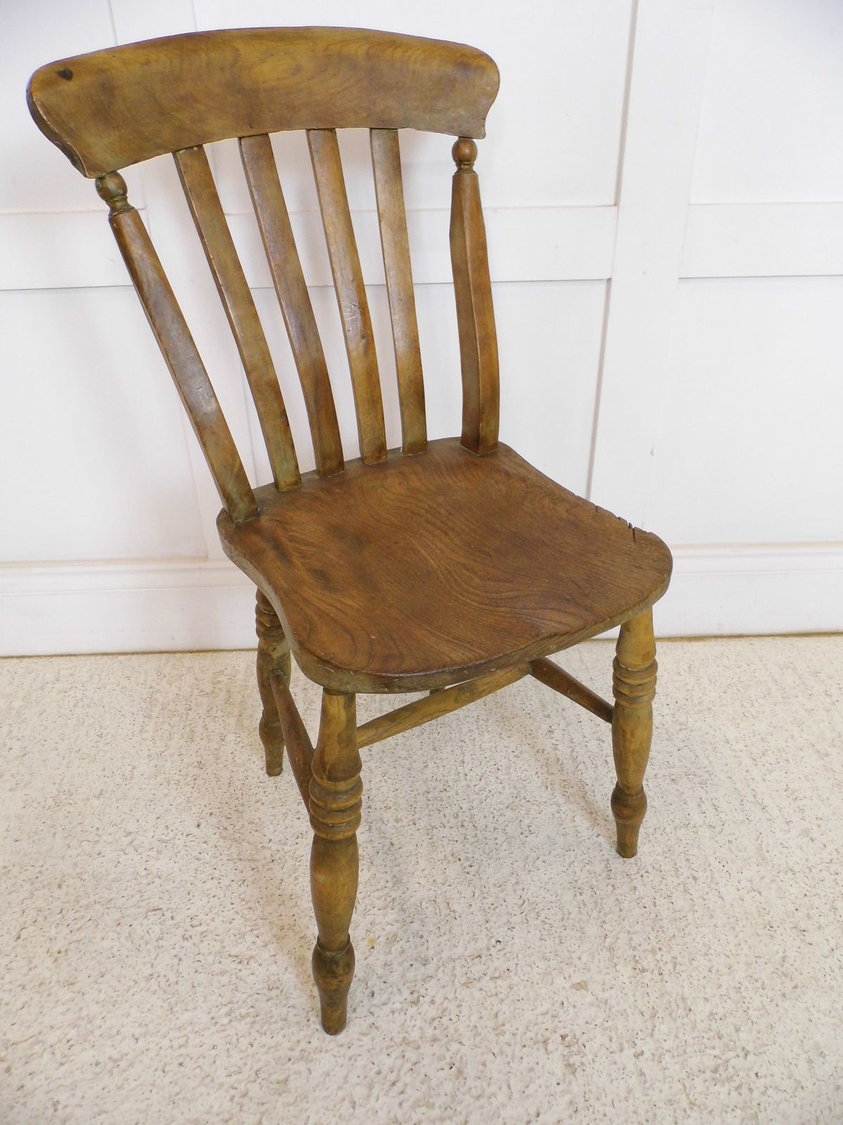 Antique Lathback Welsh Windsor Chair Elm Seat G H Moore Carnarvon Stamp 1920s