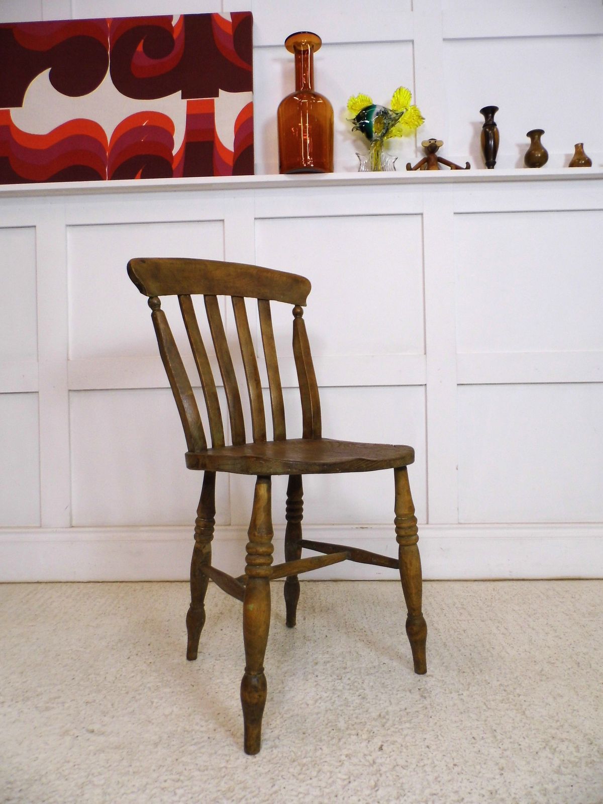 Antique Lathback Welsh Windsor Chair Elm Seat G H Moore Carnarvon Stamp 1920s photo furniture