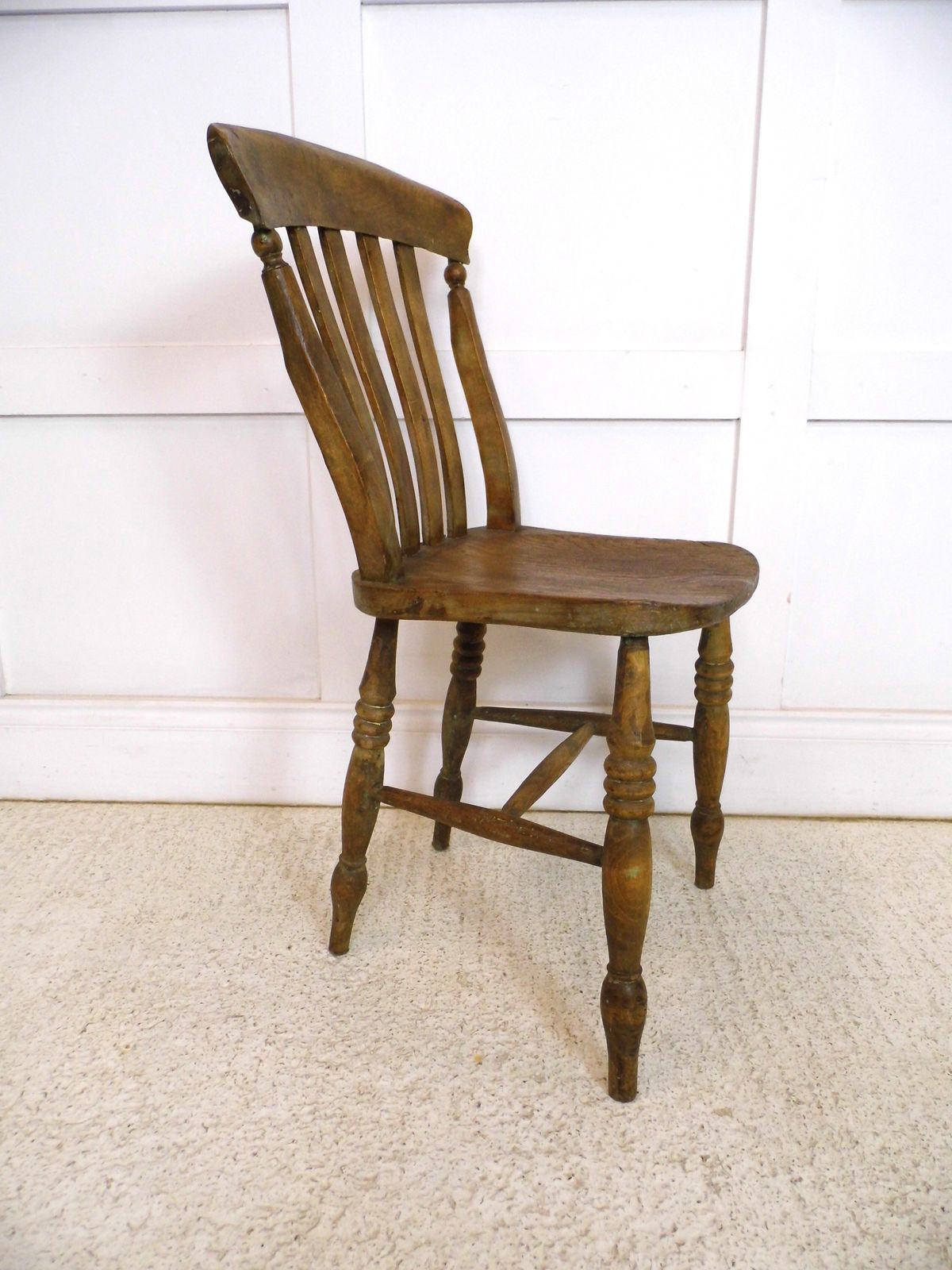 Antique Lathback Welsh Windsor Chair Elm Seat G H Moore Carnarvon Stamp 1920s photo 154.0