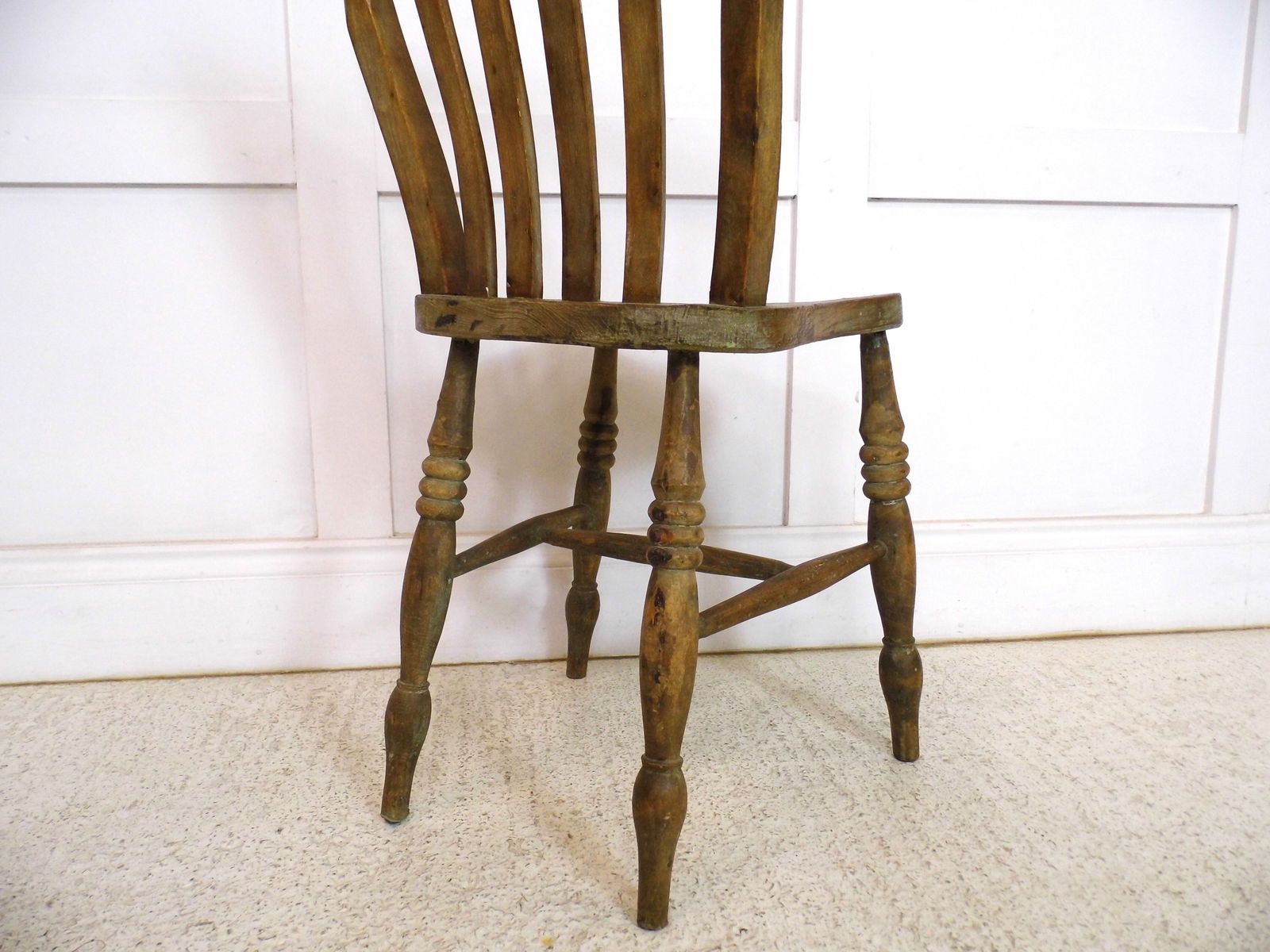 Furniture Antique Lathback Welsh Windsor Chair Elm Seat G H Moore Carnarvon Stamp 1920s photo