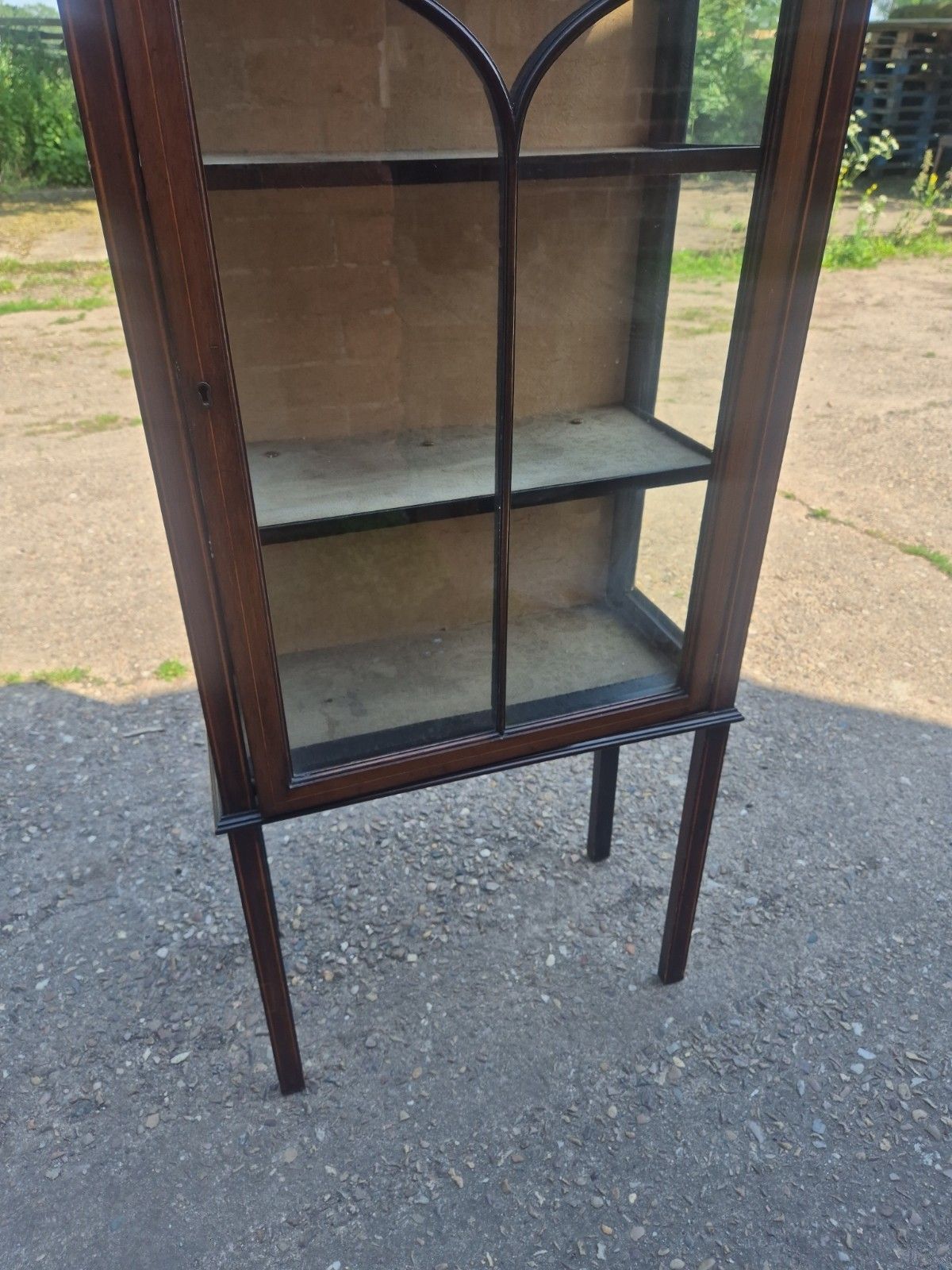 Tall Edwardian Inlaid Mahogany Display Glass Cabinet photo for sale