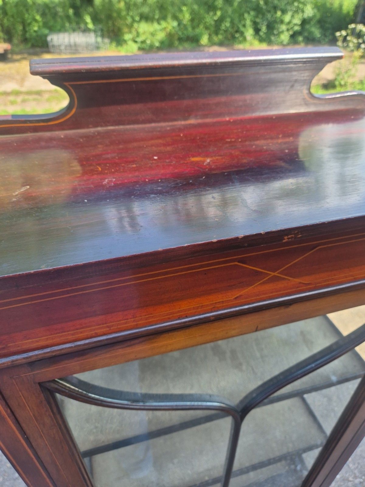 photo for sale Tall Edwardian Inlaid Mahogany Display Glass Cabinet