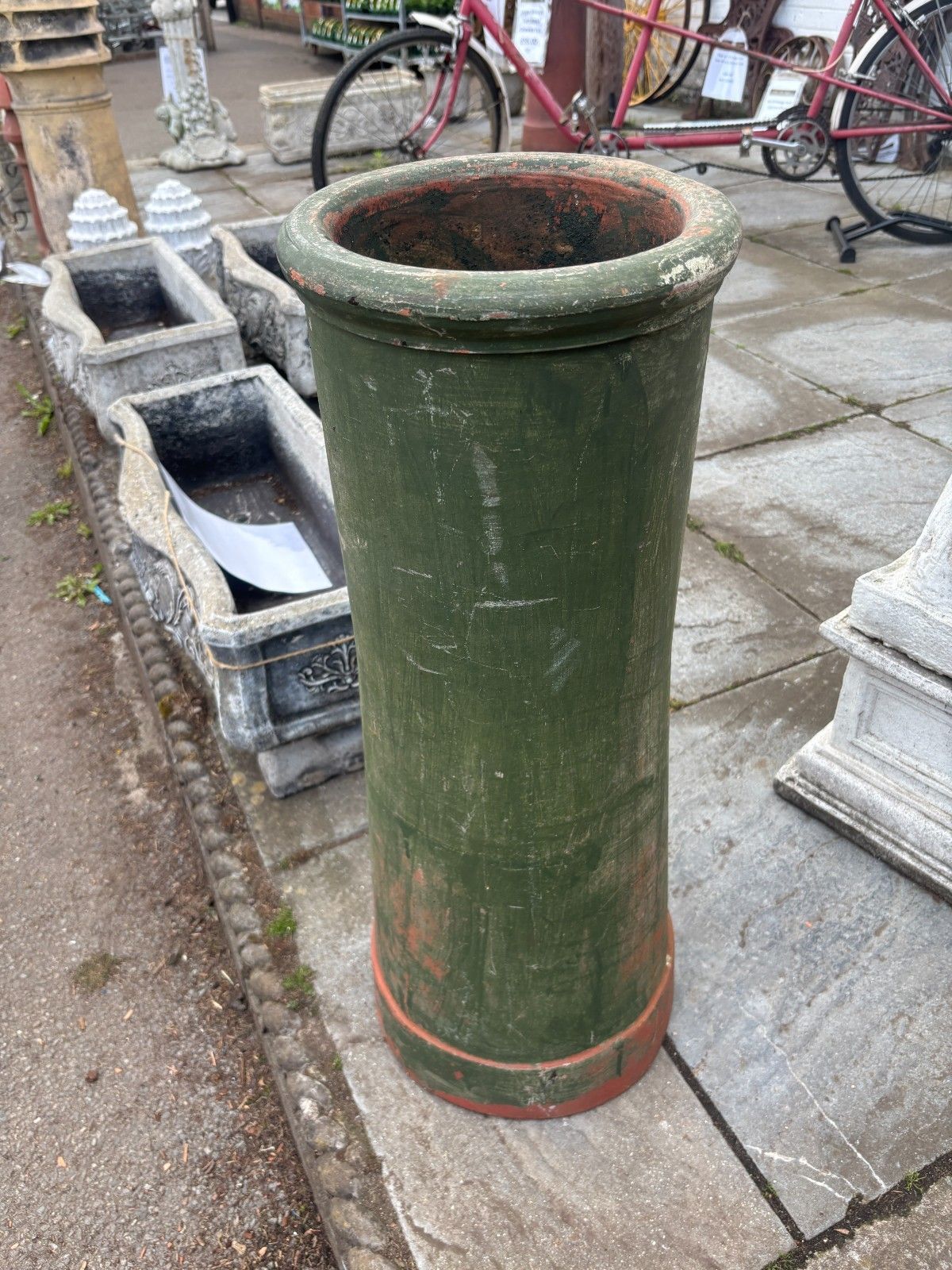 Vintage Large Green Painted Terracotta Chimney Pot photo furniture