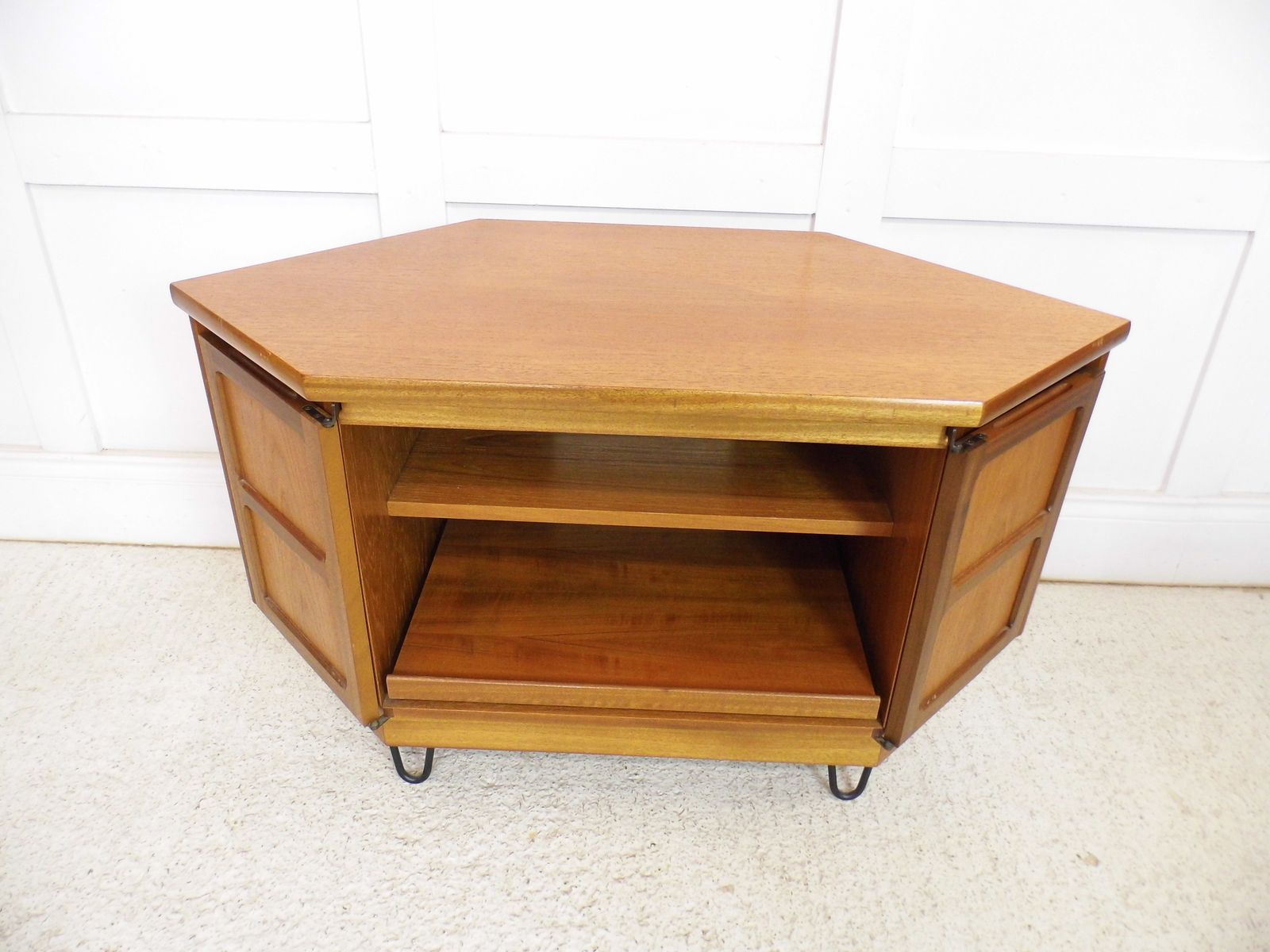 Vintage Teak Nathan Parker Knoll Tv Stand Cabinet Square Doors Hairpin Legs photo Furniture