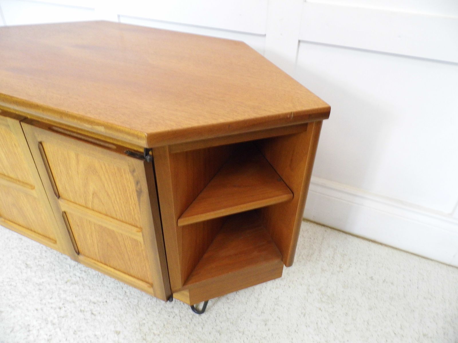Vintage Teak Nathan Parker Knoll Tv Stand Cabinet Square Doors Hairpin Legs photo vinterior