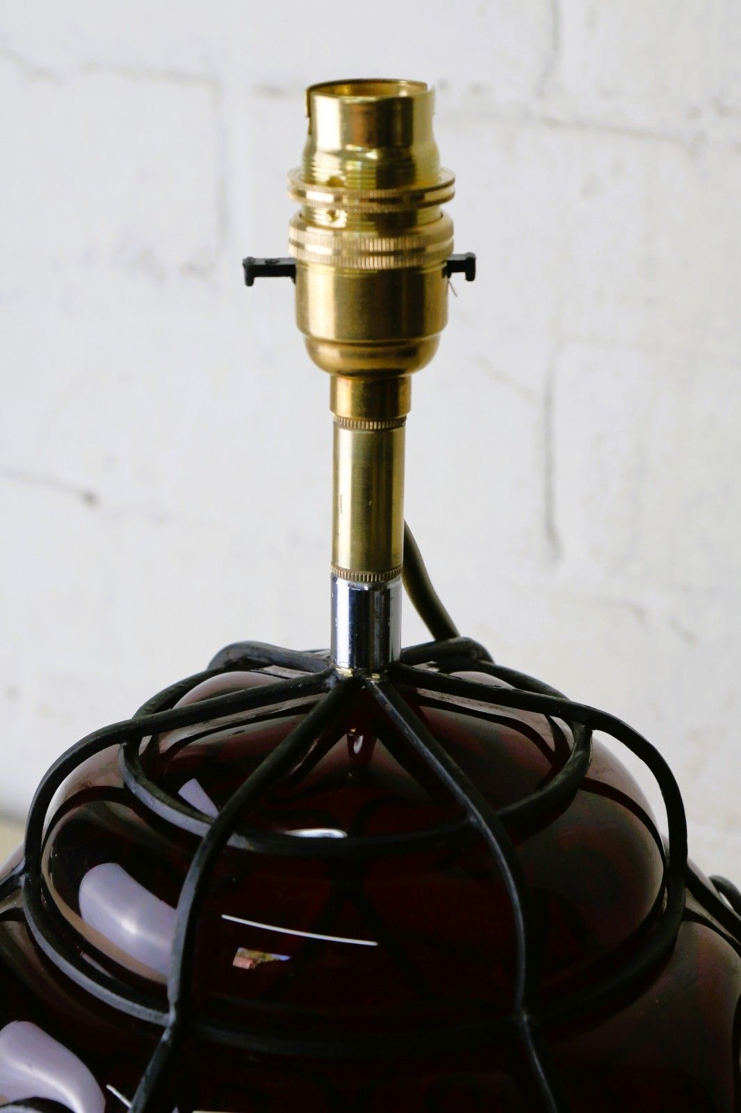 Antique Table Lamp Italian Cage Blown Glass Lamp Ruby Red 1920's Venetian Glass photo for sale