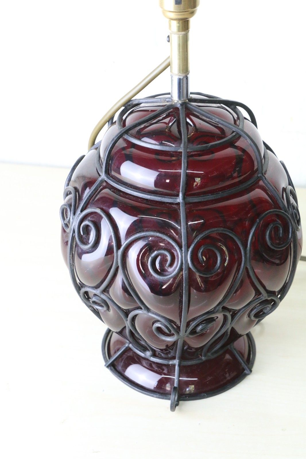 Antique Table Lamp Italian Cage Blown Glass Lamp Ruby Red 1920's Venetian Glass photo buy