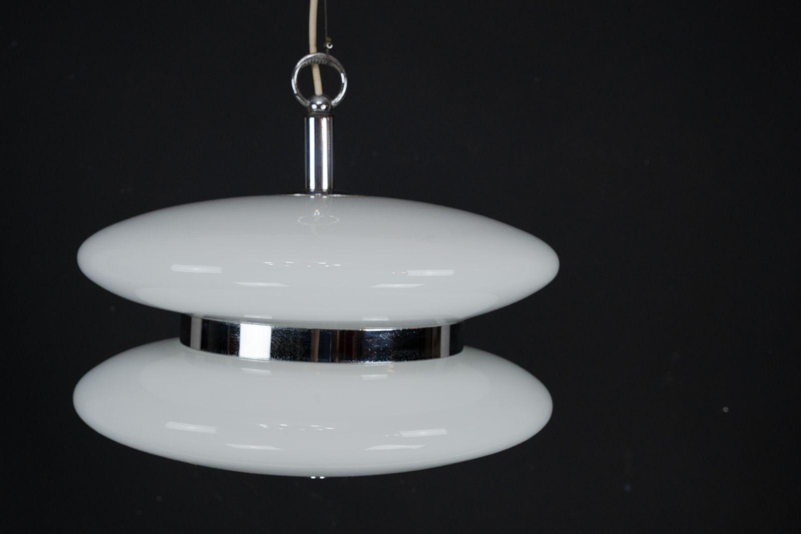 Mid Century Large Murano White Glass Chandelier By Vistosi. 1970s photo vintage