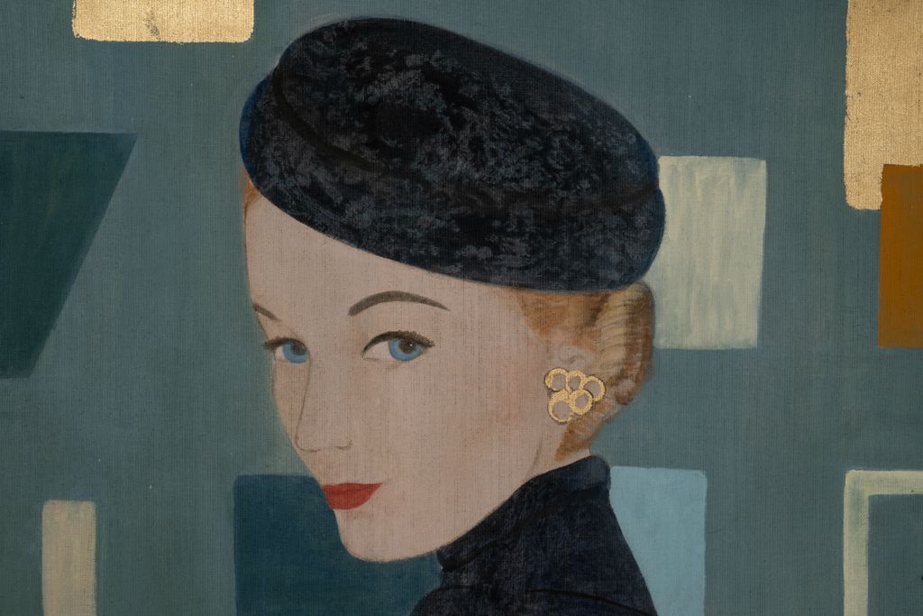 Painted Canvas Depicting A Woman From The 1950s. Contemporary Work. photo for sale