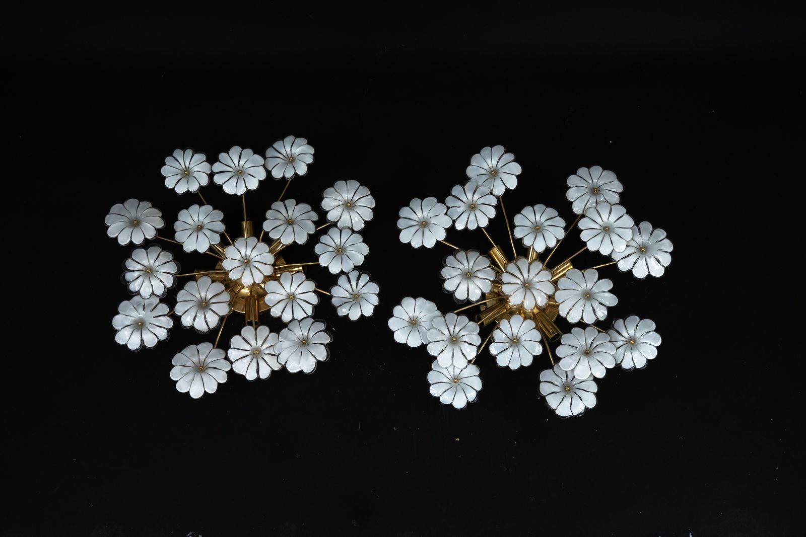 Pair Of Murano White Flower Ceiling Lamps. Italy 1980s photo furniture