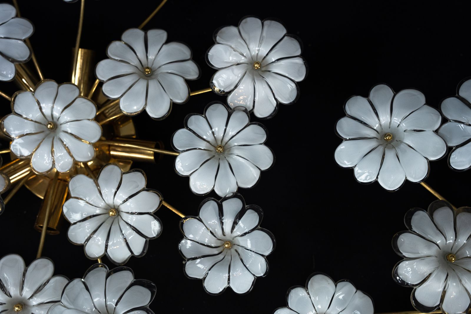 Pair Of Murano White Flower Ceiling Lamps. Italy 1980s photo vintage
