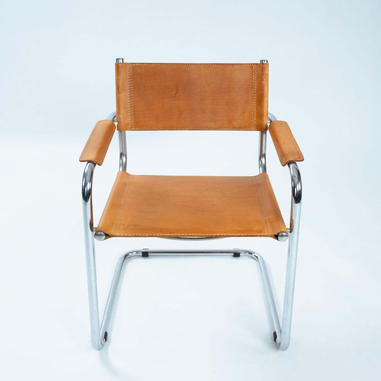 photo furniture 4 Cognac Saddle Leather Cantilever Bauhaus S 34 B 34 Chairs, 1970s