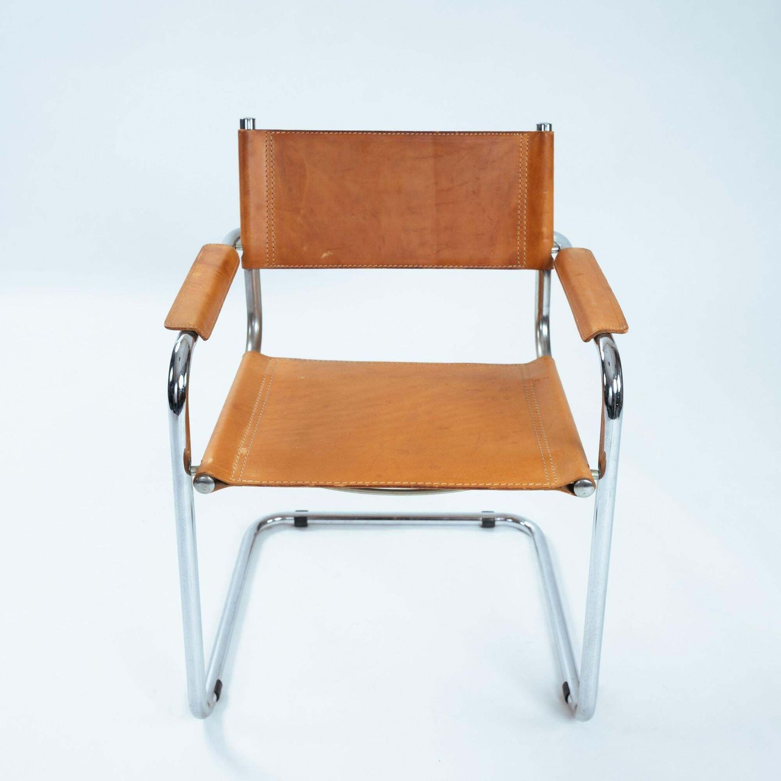 photo for sale 4 Cognac Saddle Leather Cantilever Bauhaus S 34 B 34 Chairs, 1970s