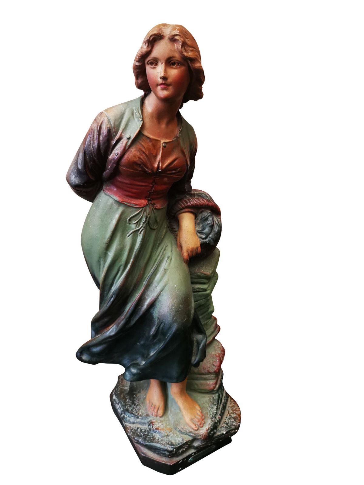 Antique French Plaster Statuette Of Country Girl