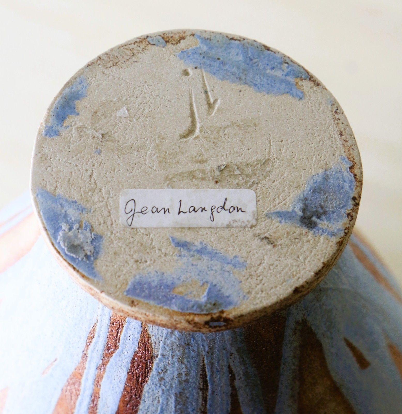 photo buy Large Ceramic Vase Studio Pottery By Jean Langdon Classic Urn Styled Blue Brown