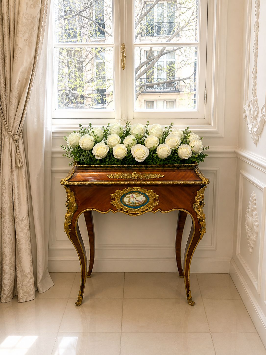 Antique French 19th Century Ormolu Mounted Kingwood Jardiniere Stand Porcelain Plaque photo furniture