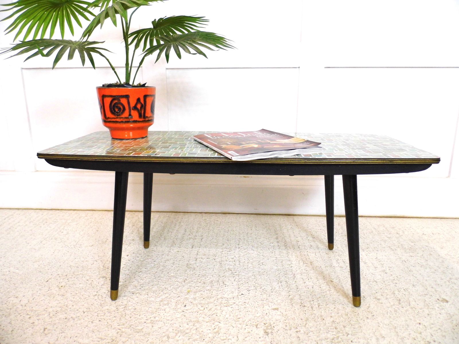 Opal Kleinmöbel: Formica Mosaic Topped Coffee Table Plant Stand 1950s German photo for sale