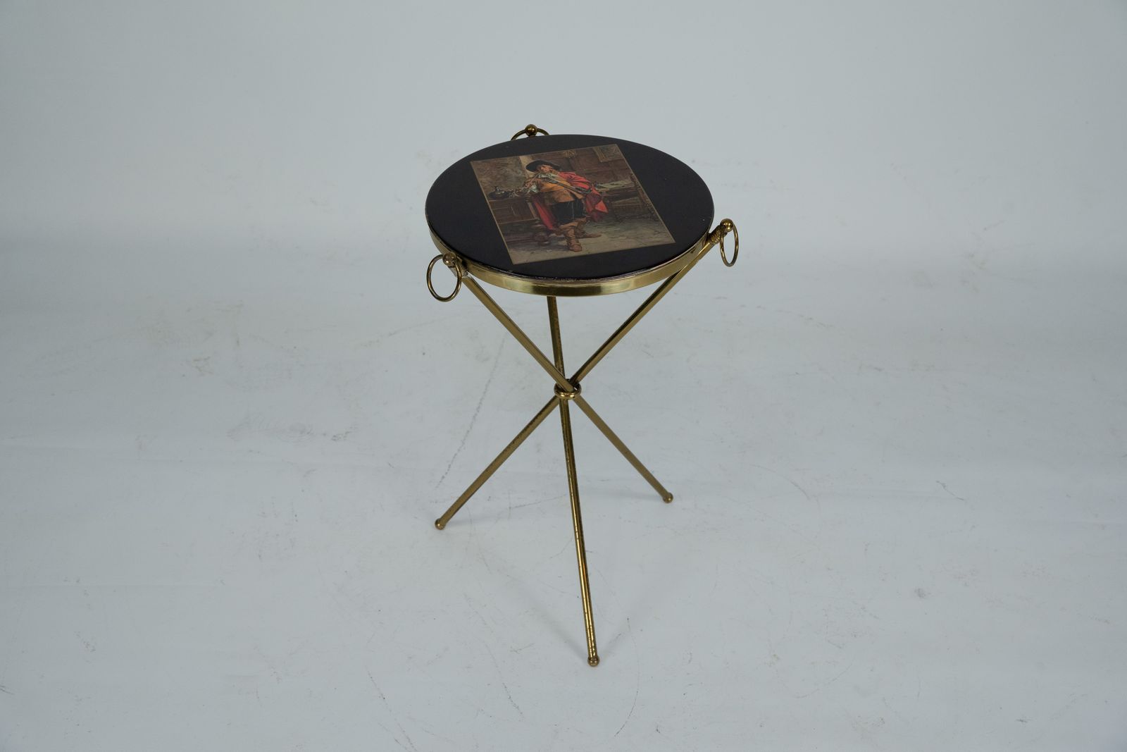 Small Italian Brass And Wood Tripod Coffee Table From 50s photo for sale