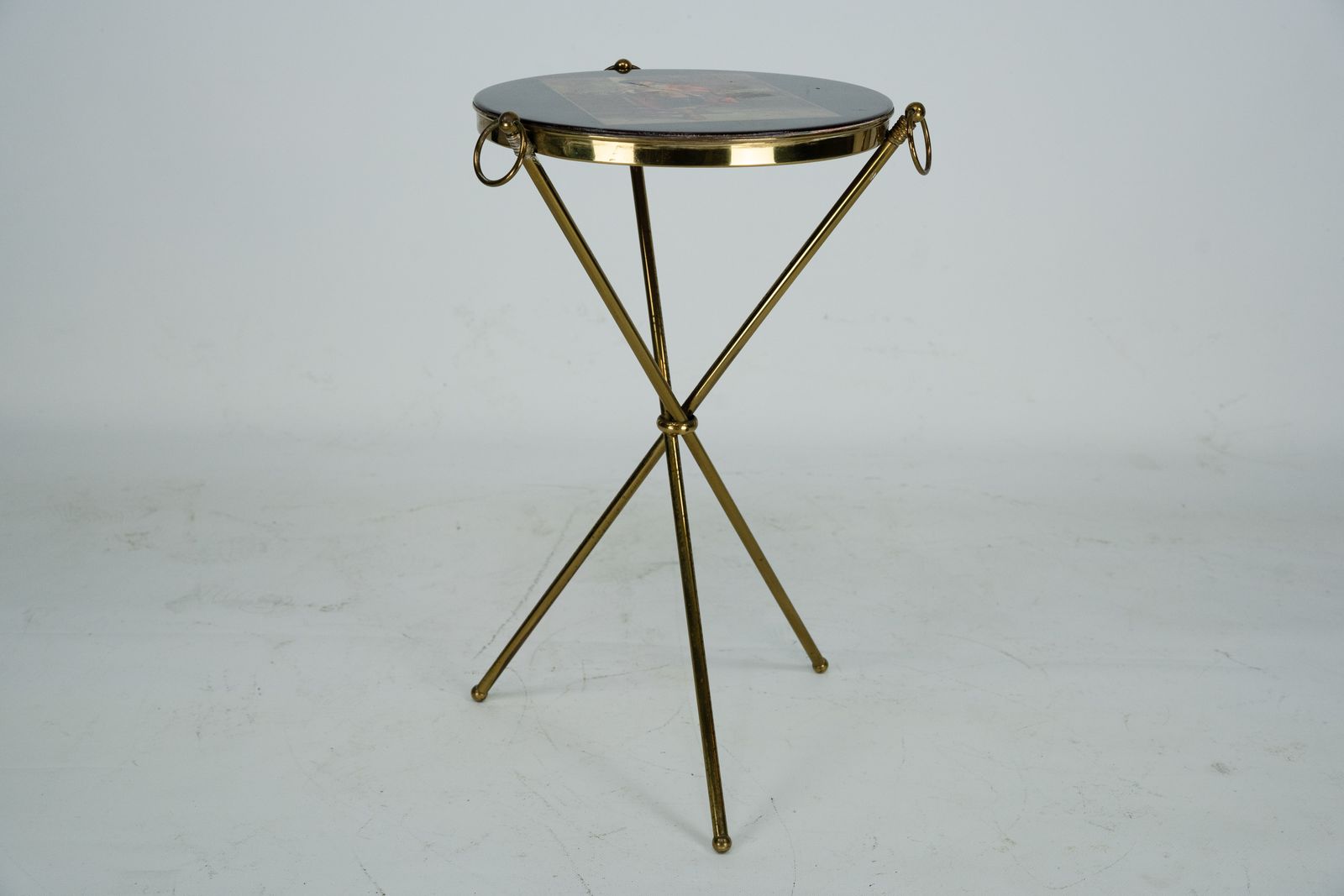 Small Italian Brass And Wood Tripod Coffee Table From 50s photo 650.0