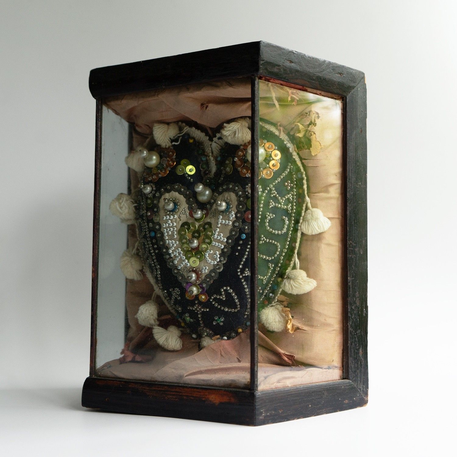 Antique Sailors Folk Art 'Sweetheart' Cushion In Glass Case, Late 19th Century photo for sale