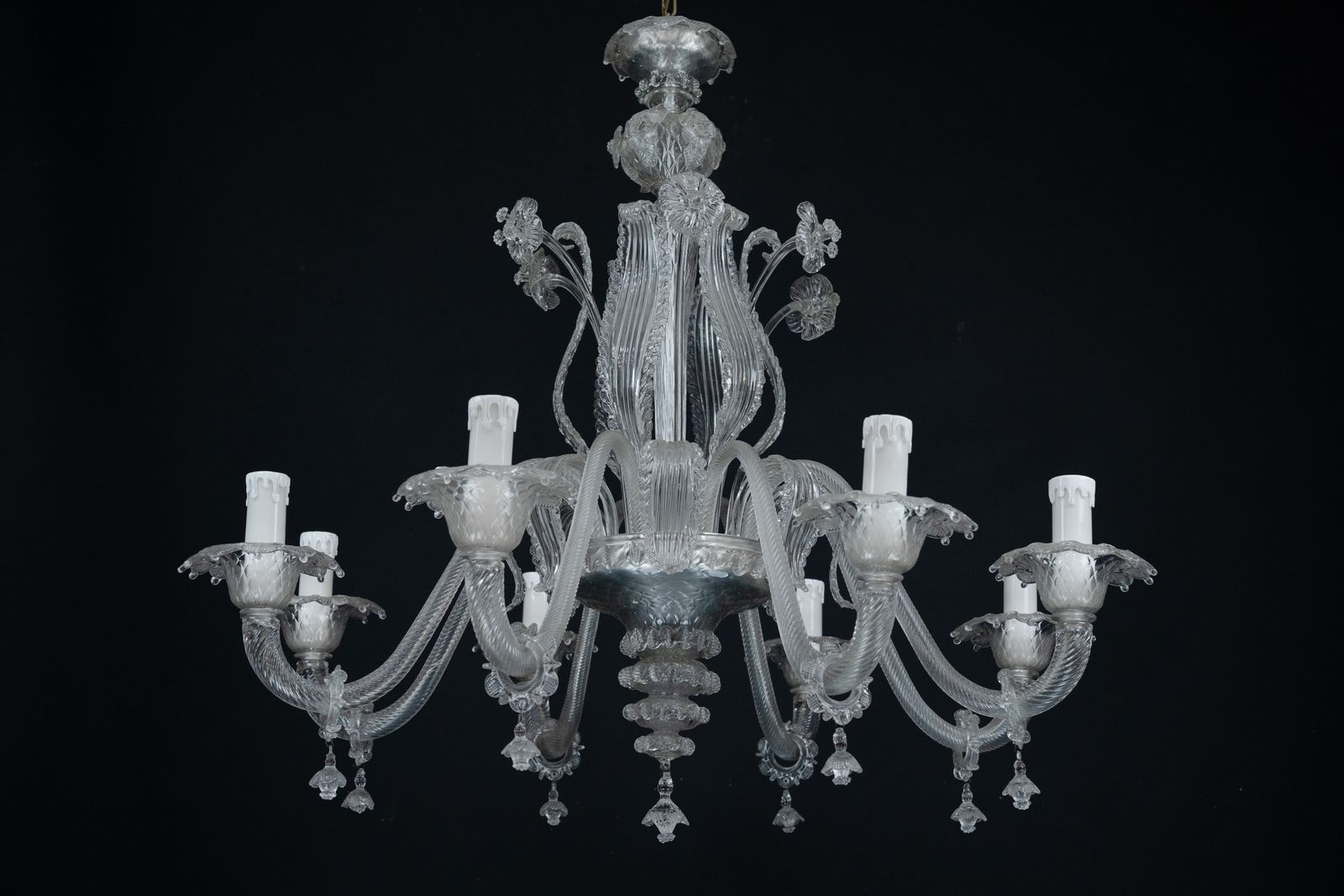 1940s Vintage Murano Clear Glass Chandelier, Classic Italian Art Glass photo furniture