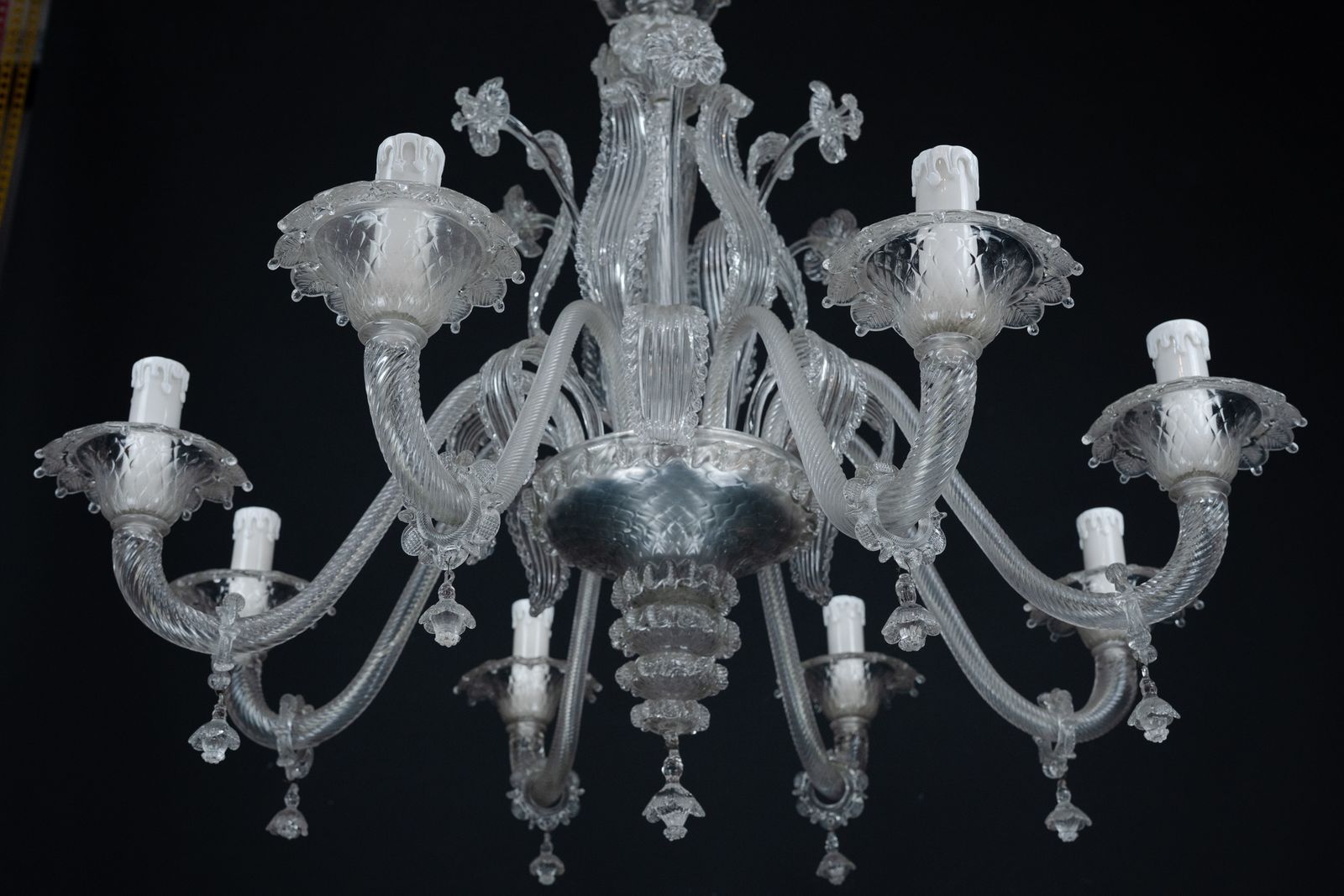 1940s Vintage Murano Clear Glass Chandelier, Classic Italian Art Glass photo Lighting