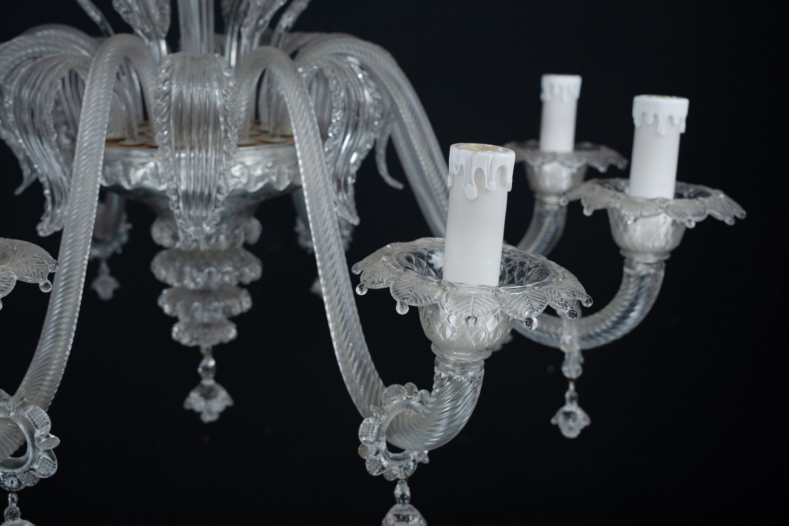 1940s Vintage Murano Clear Glass Chandelier, Classic Italian Art Glass photo vintage