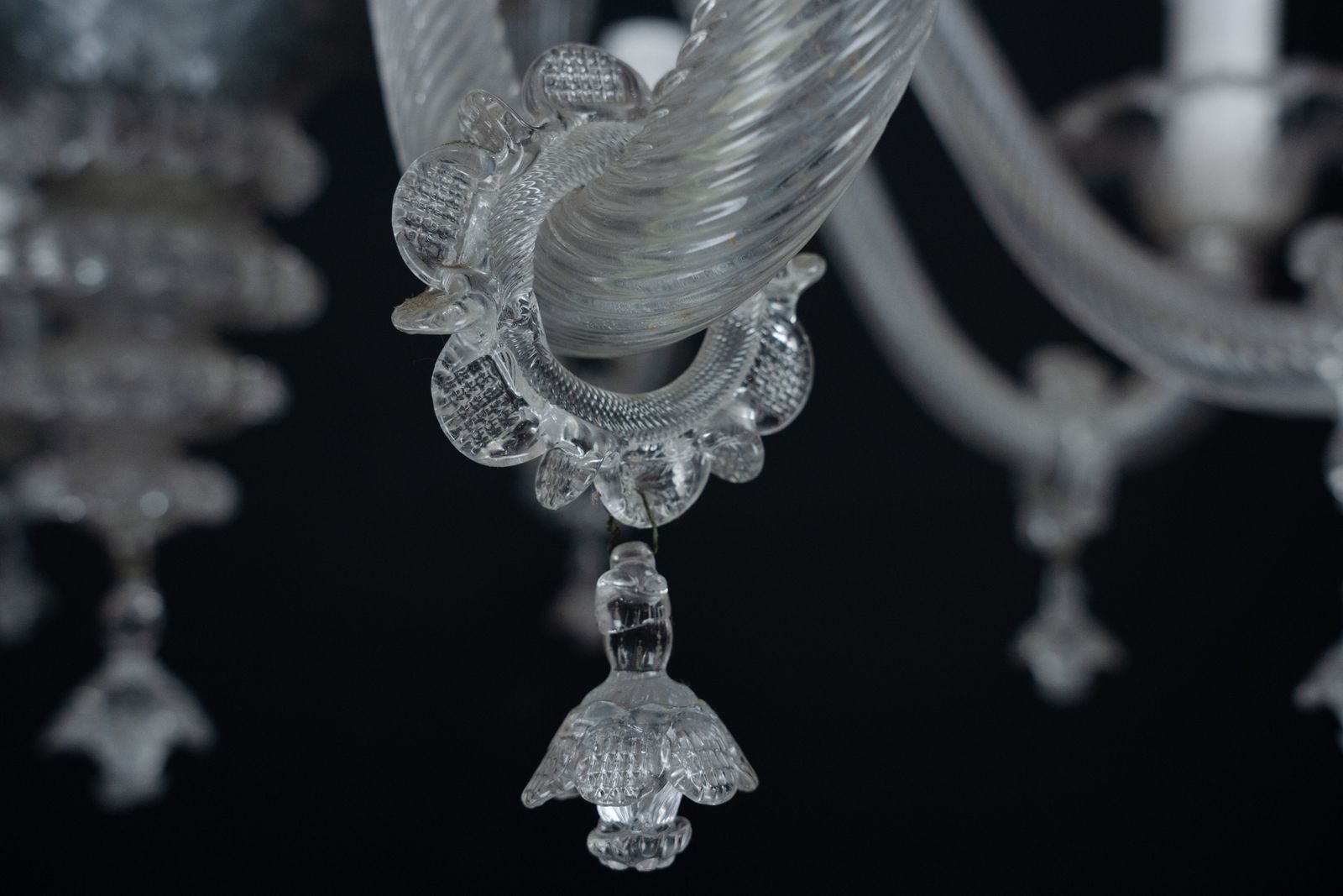 photo buy 1940s Vintage Murano Clear Glass Chandelier, Classic Italian Art Glass