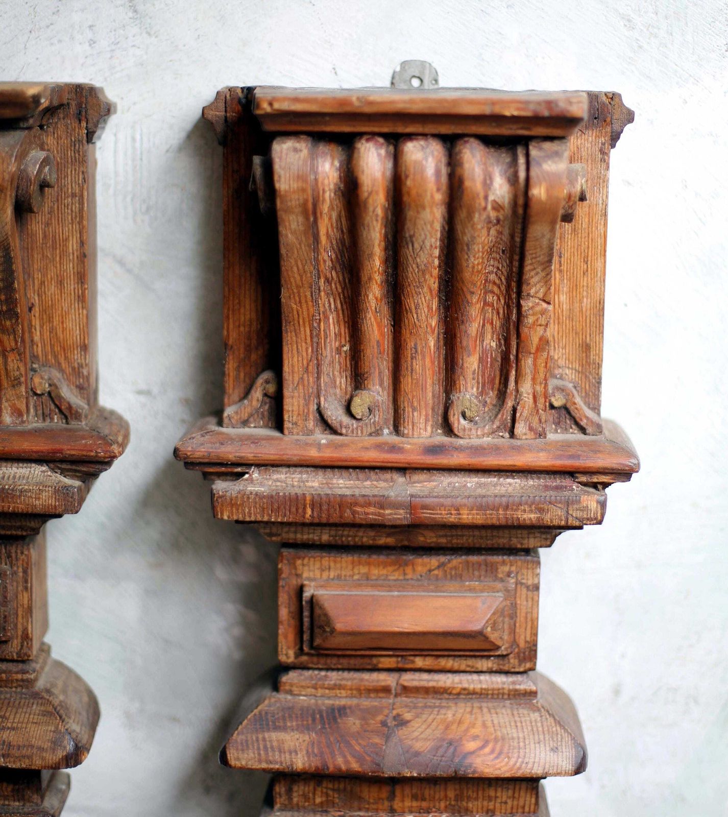 Pair Of Antique Fireplace Pilasters Carved Wooden French Neoclassical Fire Surround Architectural Columns photo furniture