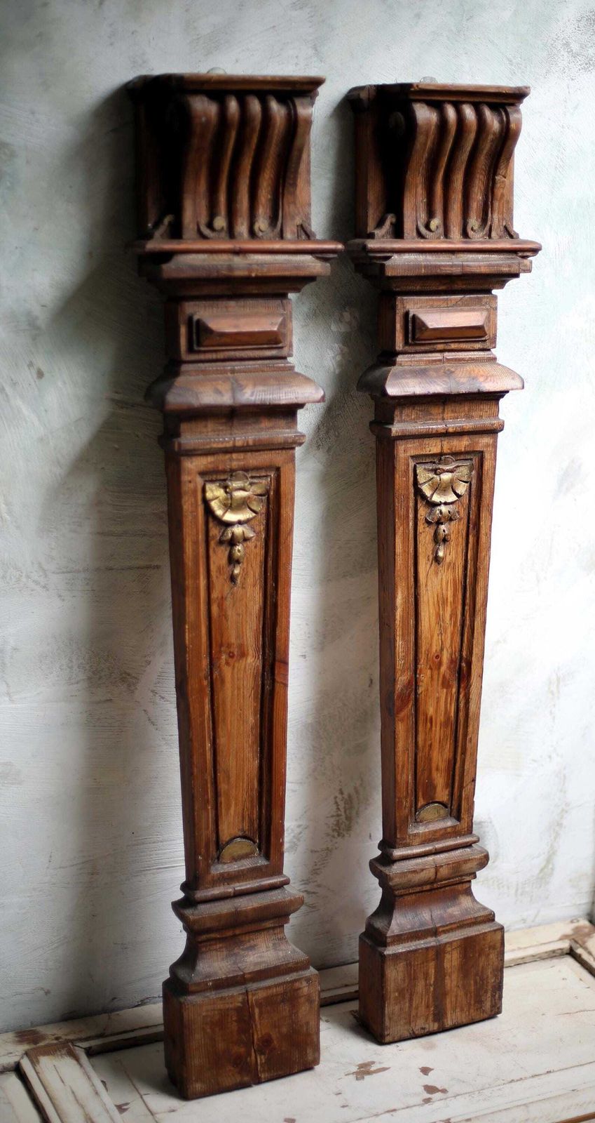 Pair Of Antique Fireplace Pilasters Carved Wooden French Neoclassical Fire Surround Architectural Columns photo 520.0