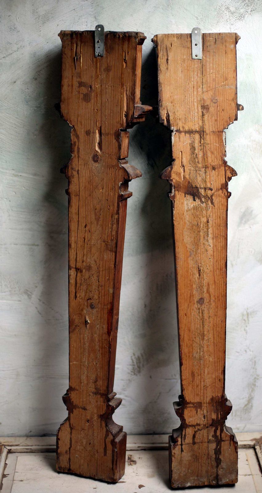 photo for sale Pair Of Antique Fireplace Pilasters Carved Wooden French Neoclassical Fire Surround Architectural Columns
