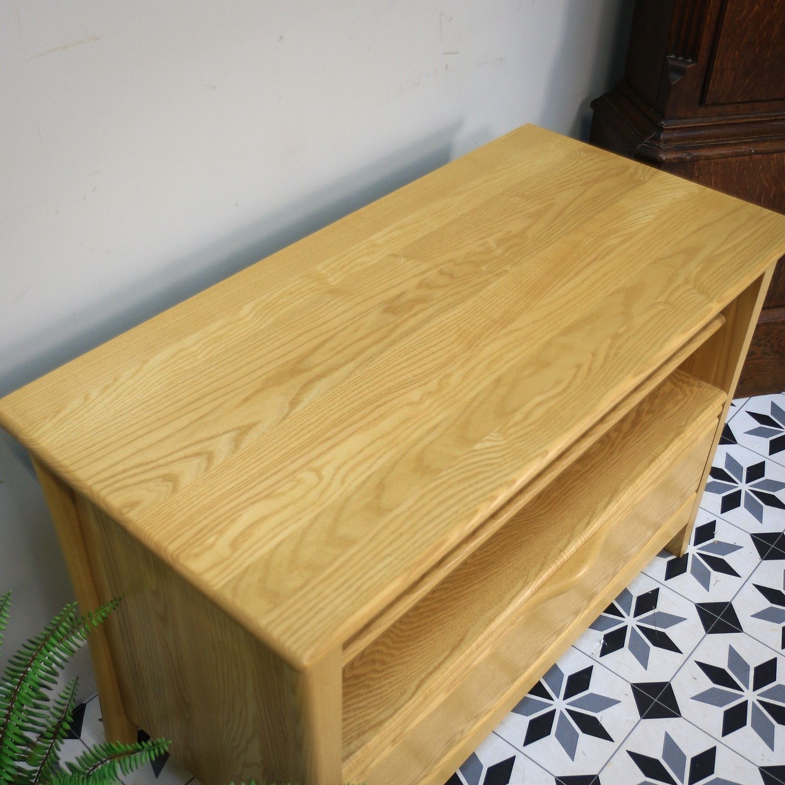 photo furniture Ercol Tv Media Stand In Elm And Ash, Light Blonde Finish.