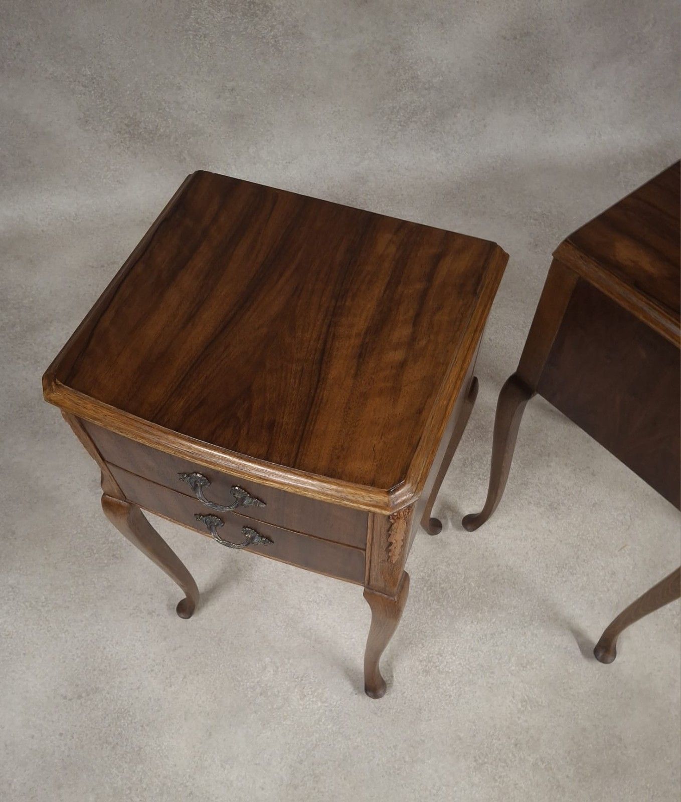 Pair Vintage Walnut Bedside Tables French Louis XV Style Bedside Chests photo Furniture