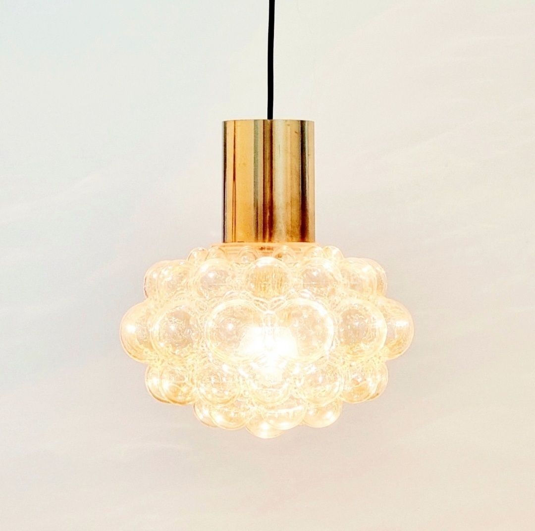 X.L. Mid Century Amber Bubble Glass & Brass Pendant Light By Helena Tynell For Limburg, Germany, 1960s photo Lighting
