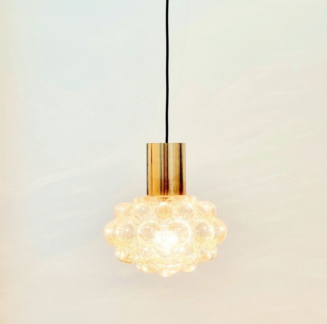 X.L. Mid Century Amber Bubble Glass & Brass Pendant Light By Helena Tynell For Limburg, Germany, 1960s photo vinterior